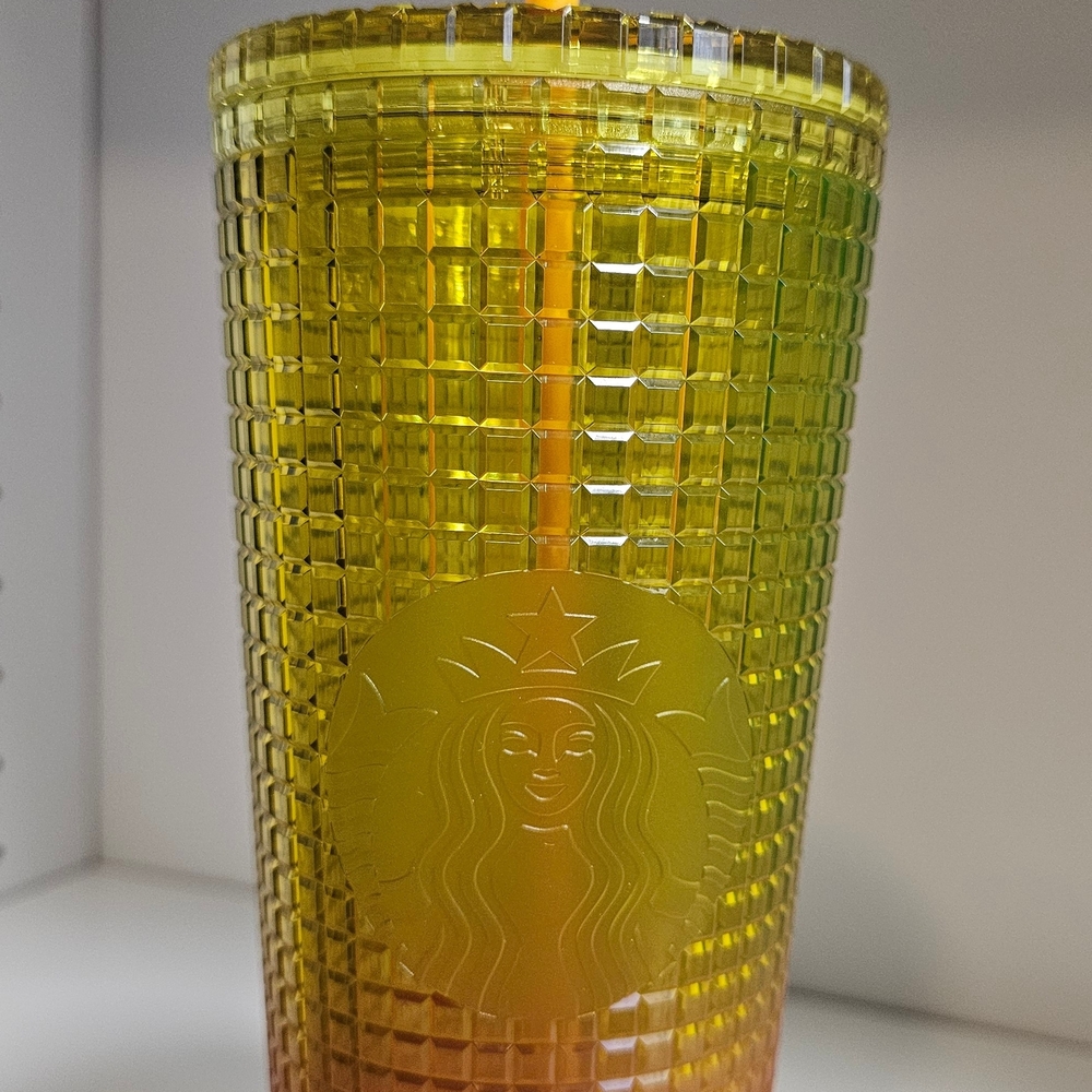 NEW Starbucks Venti "Grid" Textured Yellow/Pink Ombre Tumbler